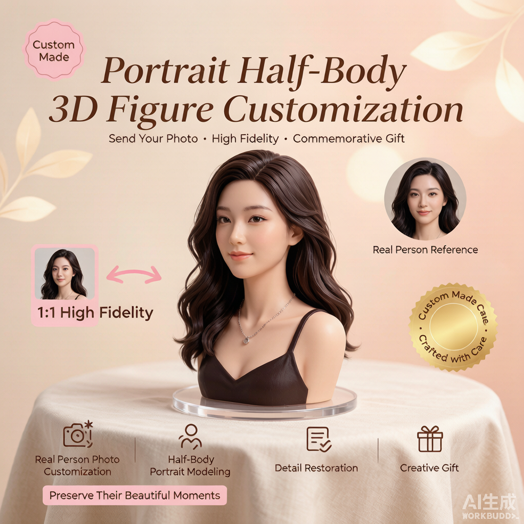 Half-Body Bust Figurine – Custom 3D Professional Portrait From Your Photo (Style A)