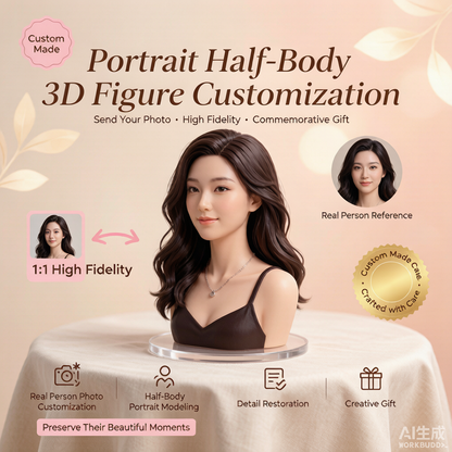 Half-Body Bust Figurine – Custom 3D Professional Portrait From Your Photo (Style A)