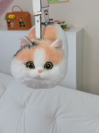 Handmade Adjustable Chain Cat Soft Plush One-Shoulder Handbag Rag Doll Fashion Cute Toy Gift