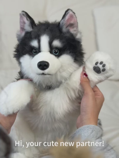 Simulated Husky Dog Plush Toy Backpack Soft PP Cotton Filled Handmade Companion Toy Bag for Adults/Kids