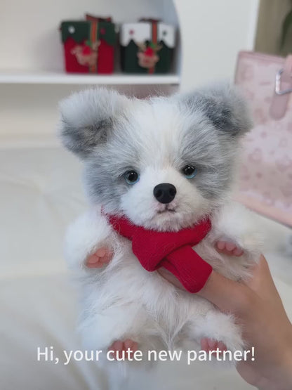 Realistic 1:1 Merle Border Collie Plush Keychain Polyester Fiber Lifelike Dog Bag Charm with Premium Silk Cotton Filling