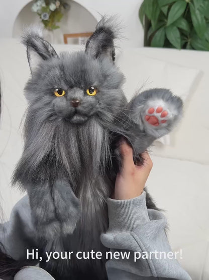 Black Maine Coon Cat Soft Short Plush Backpack Handmade Decompression Adorable Cat Bag for Adults/Kids