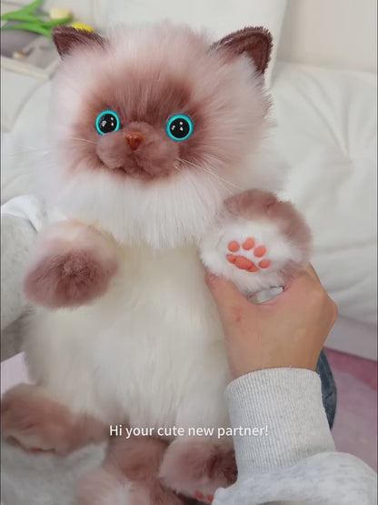 Blue Scarf Cute Simulation Siamese Cat Backpack Plush Doll Anime Cartoon Realistic Cat Backpack