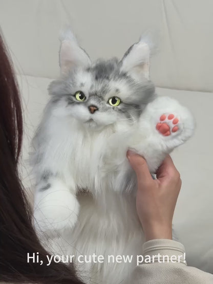Handmade Soft Gray White Plush Maine Coon Cat Backpack Cute Cartoon Style Toy Lifelike Plush Cat Backpack
