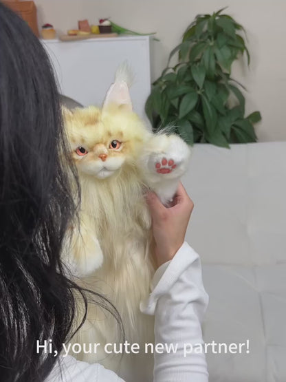 Light Gold Maine Coon Cat Soft Plush Backpack Large Capacity PP Cotton Filled Handmade Unisex Backpack for Daily